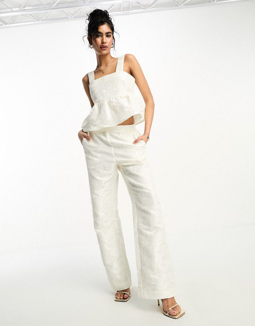 Pantaloni da sposa in jacquard bianchi in coordinato - Y.A.S - Modalova