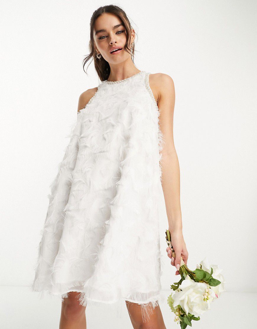 Vestito corto da sposa in piume sintetiche con perle - Y.A.S - Modalova