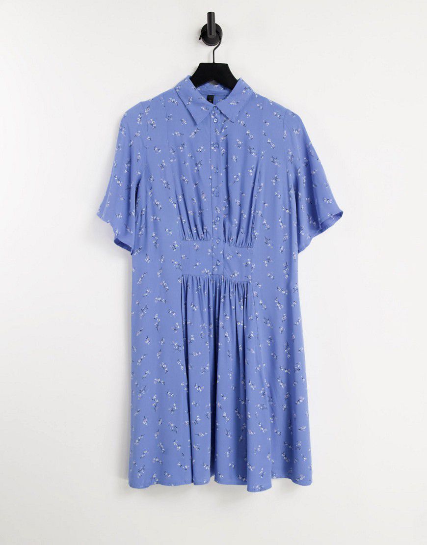 Vestito camicia corto con maniche a kimono e stampa a fiori blu - Y.A.S - Modalova