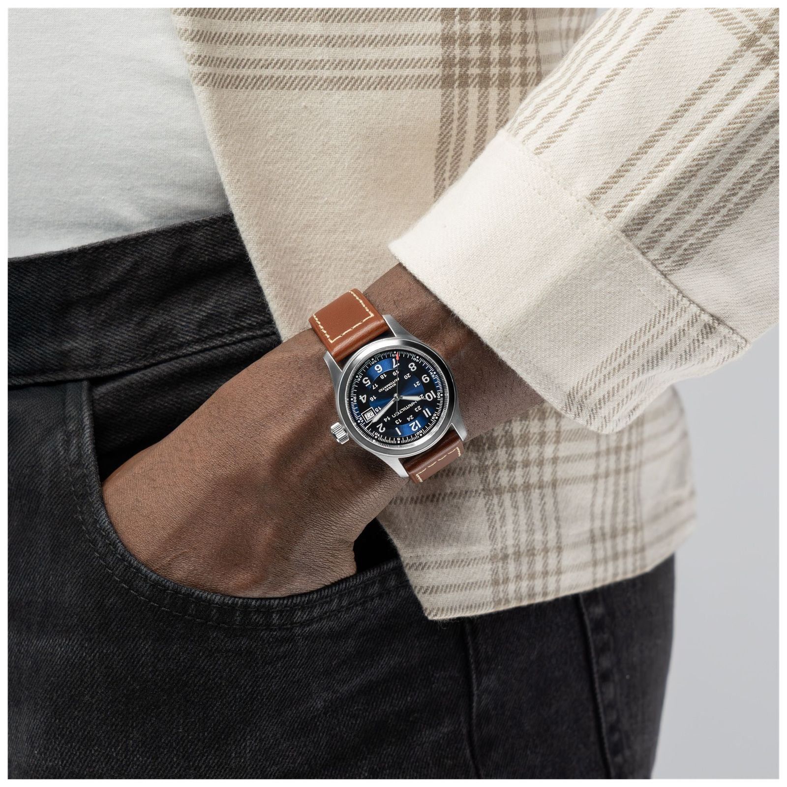 H70455540 Khaki Field Automatic (38mm) Navy Blue Watch - Hamilton - Modalova
