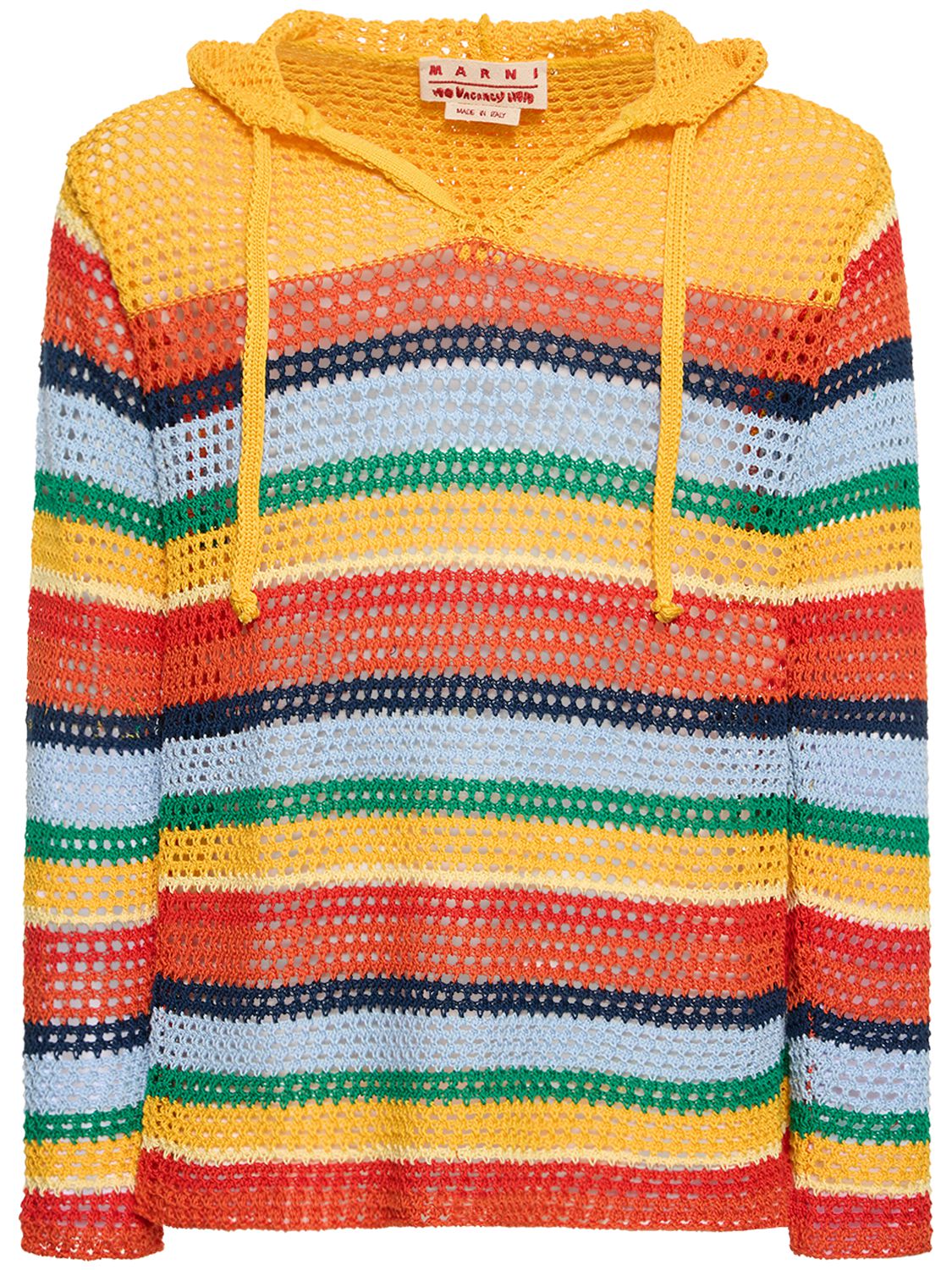 Striped Crocheted Cotton Hoodie - MARNI - Modalova