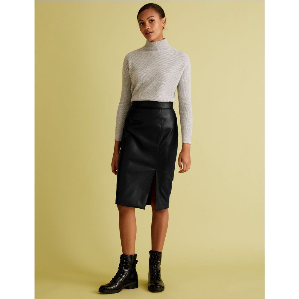 Faux Leather Side Split Pencil Skirt - Marks & Spencer - Modalova
