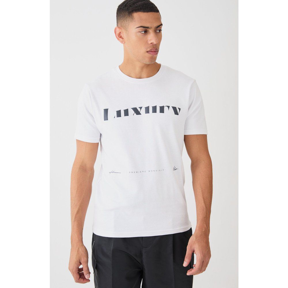 T-shirt Slim Fit con stampa Luxury - boohoo - Modalova