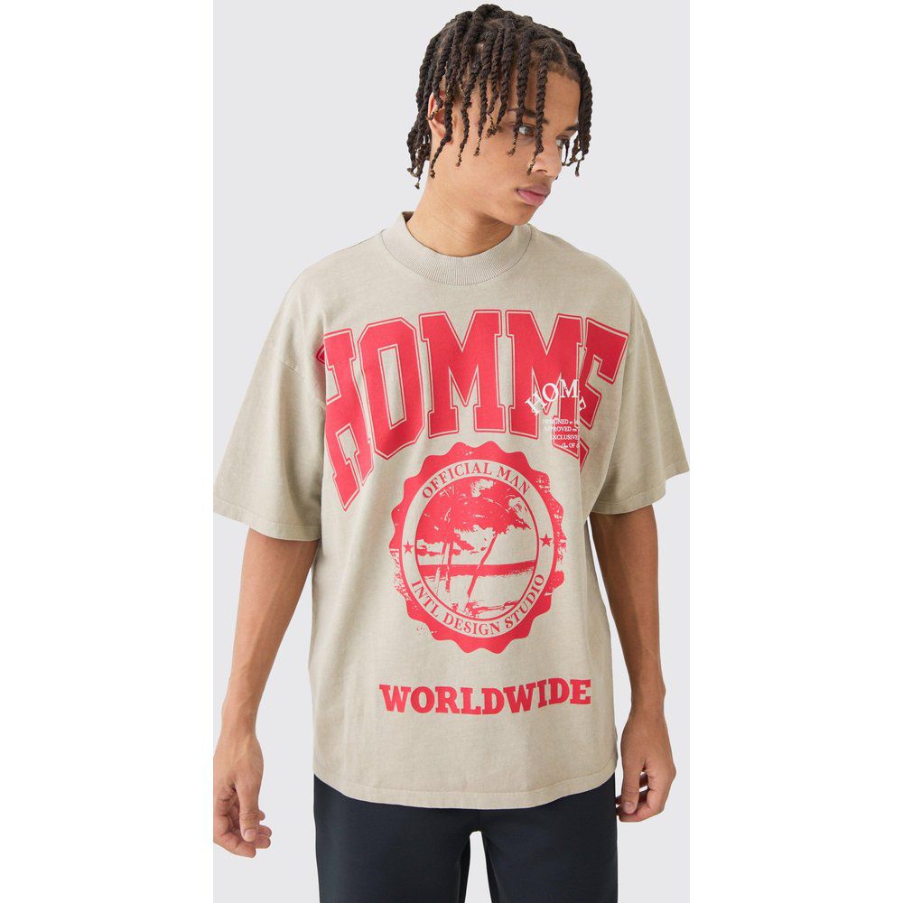 T-shirt oversize pesante con grafica Homme - boohoo - Modalova