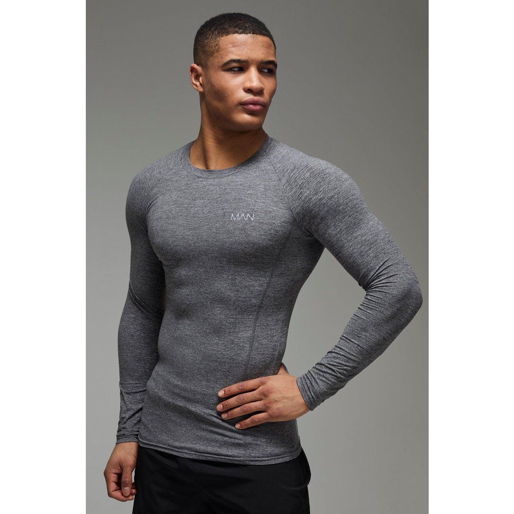 T-shirt a maniche lunghe Man Active foderata in fleece in mélange - boohoo - Modalova