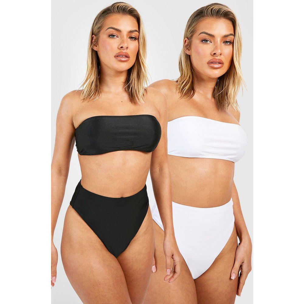 Set bikini a fascia a vita alta - set di 2 paia - boohoo - Modalova