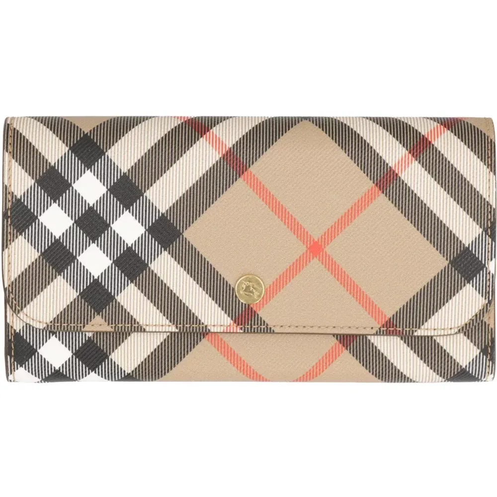 Wallets & Cardholders, female, , Size: ONE SIZE Check Leather Wallet with Snap Button - Burberry - Modalova