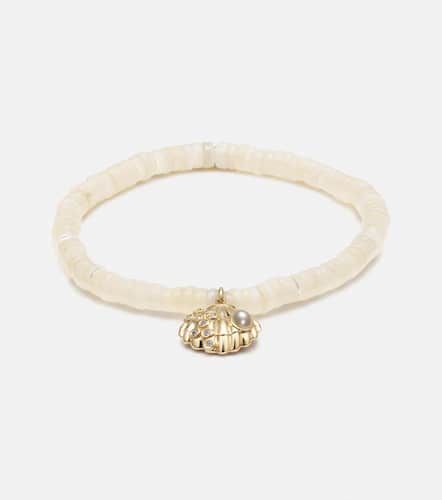 Clam Shell 14kt charm bracelet with diamonds and freshwater pearl - Sydney Evan - Modalova