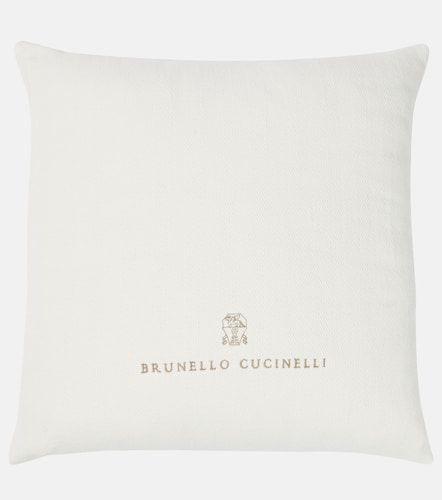 Cuscino in cotone e lino con logo - Brunello Cucinelli - Modalova