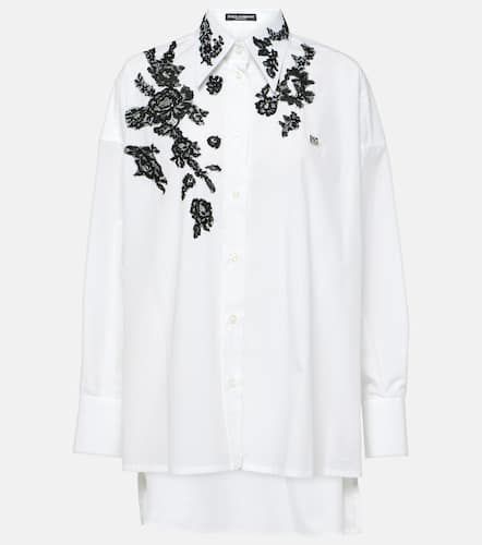 Camicia in popeline di cotone con pizzo - Dolce&Gabbana - Modalova