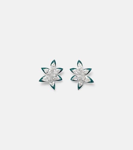 Kt gold asymmetric floral studs with enamel and diamonds - Kamyen - Modalova
