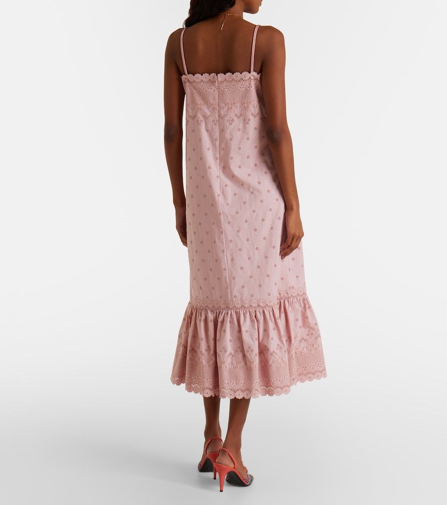 Vestido midi de algodón con seda y bordado inglés - Valentino - Modalova