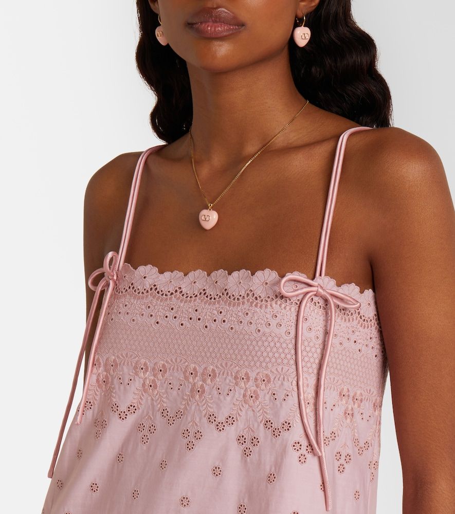 Vestido midi de algodón con seda y bordado inglés - Valentino - Modalova