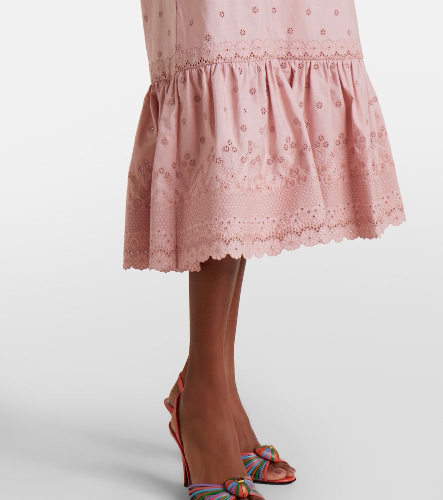 Vestido midi de algodón con seda y bordado inglés - Valentino - Modalova
