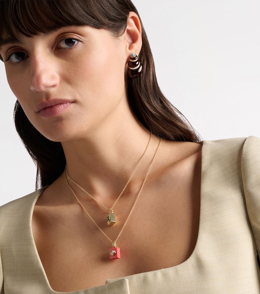 Trefle and Le Cubo 9kt and enamel single earring and pendant set with diamonds - Yvonne Leon - Modalova