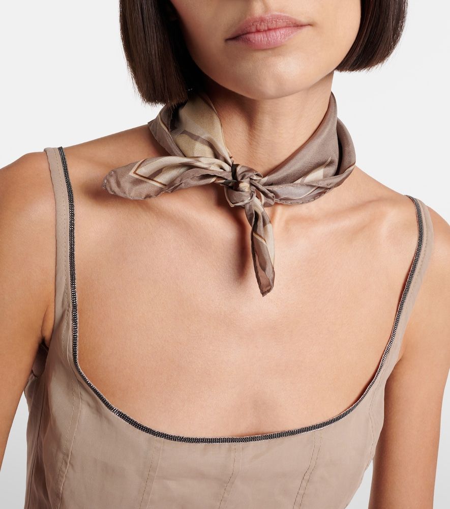 Sciarpa in twill di seta con stampa floreale - Brunello Cucinelli - Modalova