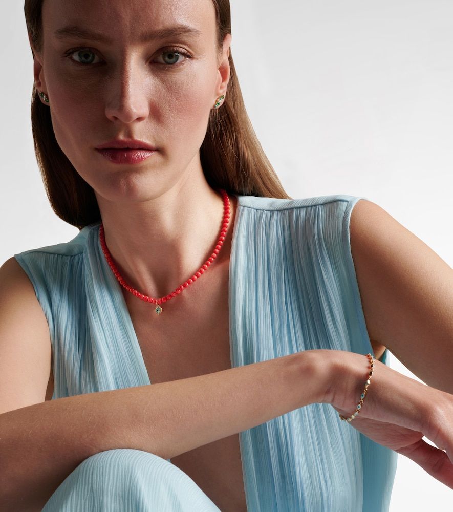 Collar Evil Eye con cuentas de coral y oro de 14 ct con diamantes - Sydney Evan - Modalova