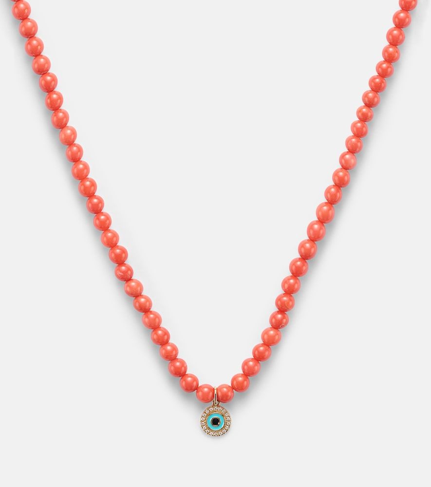 Collar Evil Eye con cuentas de coral y oro de 14 ct con diamantes - Sydney Evan - Modalova