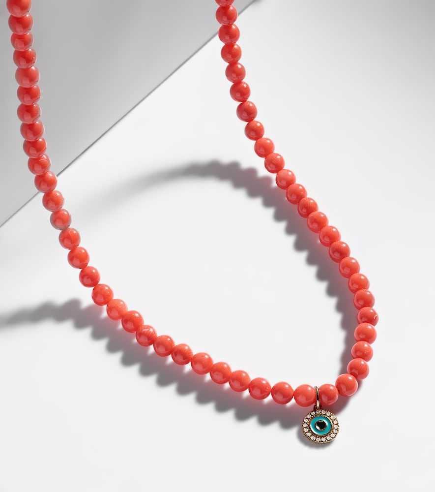 Collar Evil Eye con cuentas de coral y oro de 14 ct con diamantes - Sydney Evan - Modalova