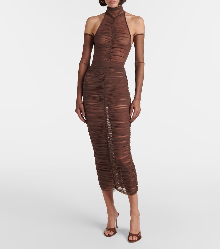 Alex Perry Ruched mesh midi skirt - Alex Perry - Modalova