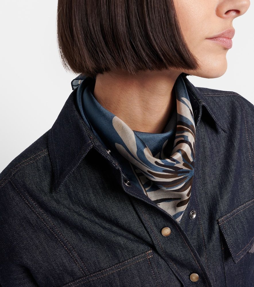 Sciarpa in twill di seta con stampa floreale - Brunello Cucinelli - Modalova