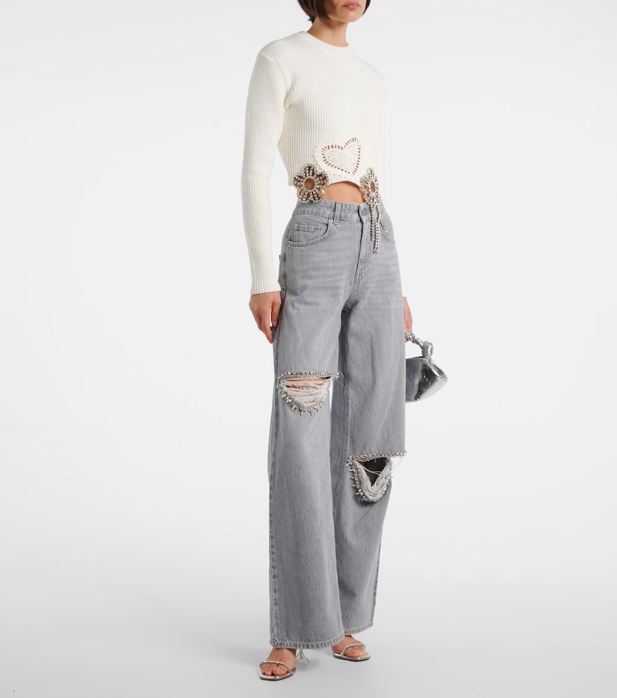 Distressed embellished wide-leg jeans - Area - Modalova