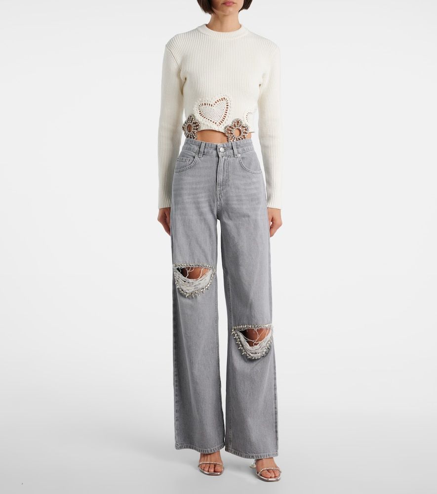 Distressed embellished wide-leg jeans - Area - Modalova