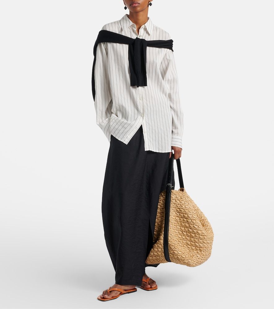 Leather-trimmed raffia and paper bucket bag - Toteme - Modalova