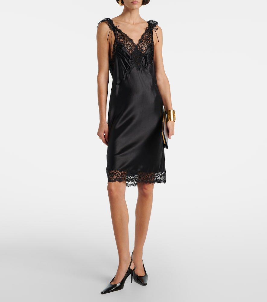 Abito sottoveste in raso di seta con pizzo - Saint Laurent - Modalova