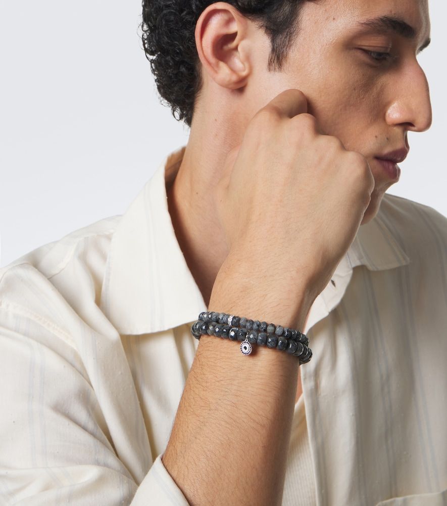 Set de 2 pulseras de oro blanco de 14 ct con diamantes y piedras de luna - Sydney Evan - Modalova