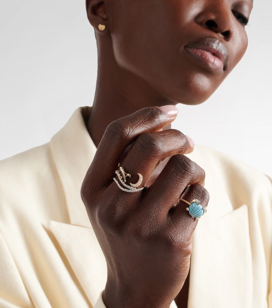 Reves Etoiles 9kt and enamel ring with diamonds - Yvonne Leon - Modalova