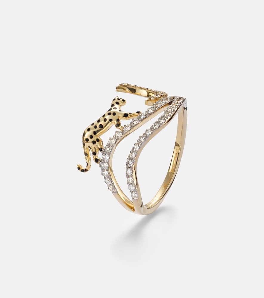 Reves Etoiles 9kt and enamel ring with diamonds - Yvonne Leon - Modalova