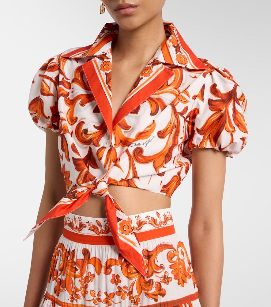 Blusa cropped Majolica de popelín de algodón - Dolce&Gabbana - Modalova