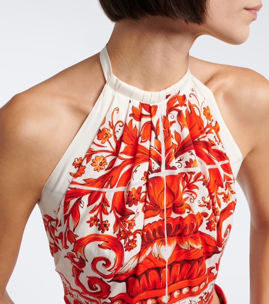 Crop top Majolica en mezcla de seda - Dolce&Gabbana - Modalova