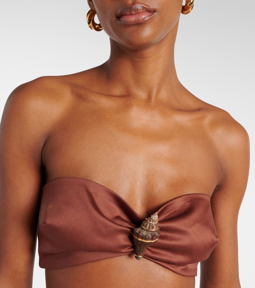 Shell-embellished cotton-blend bra top - Adriana Degreas - Modalova