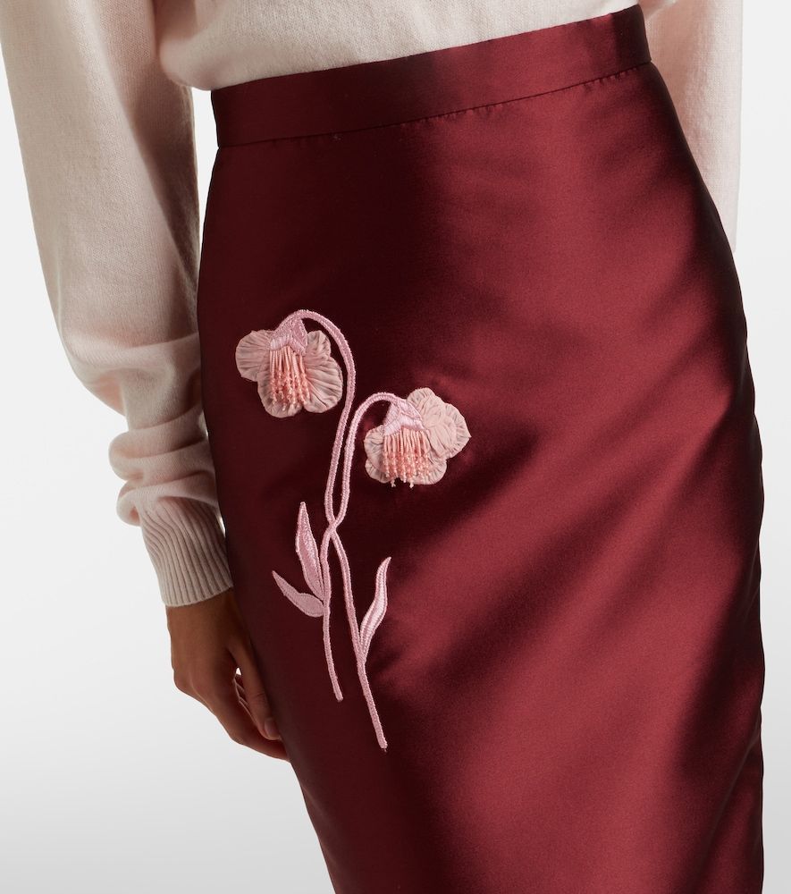 Floral-applique satin slip skirt - Erdem - Modalova
