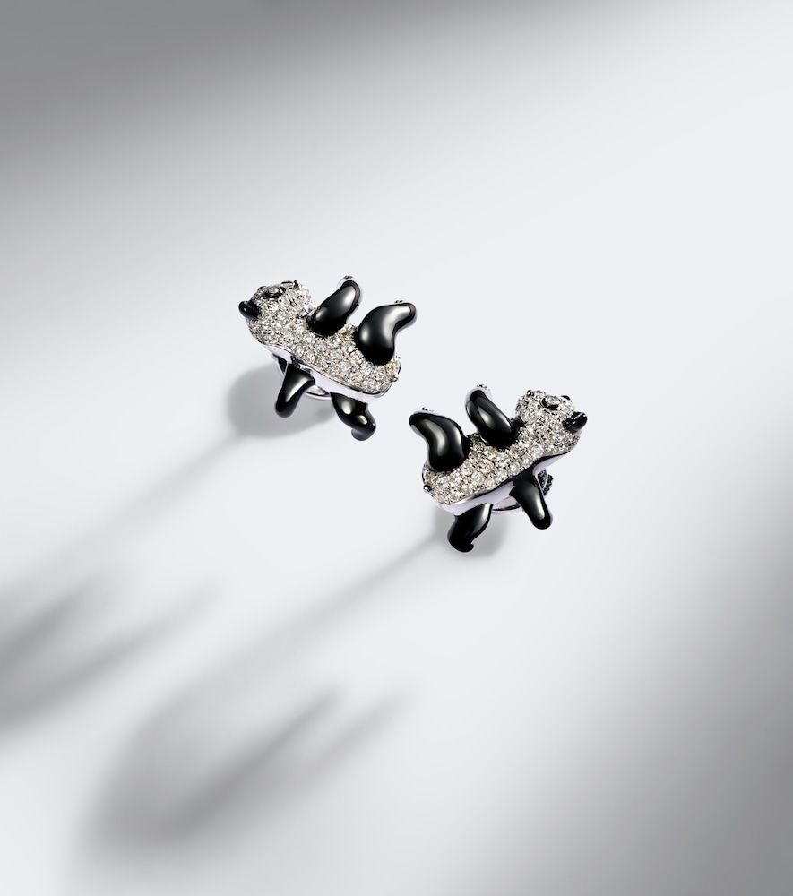 Panda 9kt white gold earrings with diamonds - Yvonne Leon - Modalova