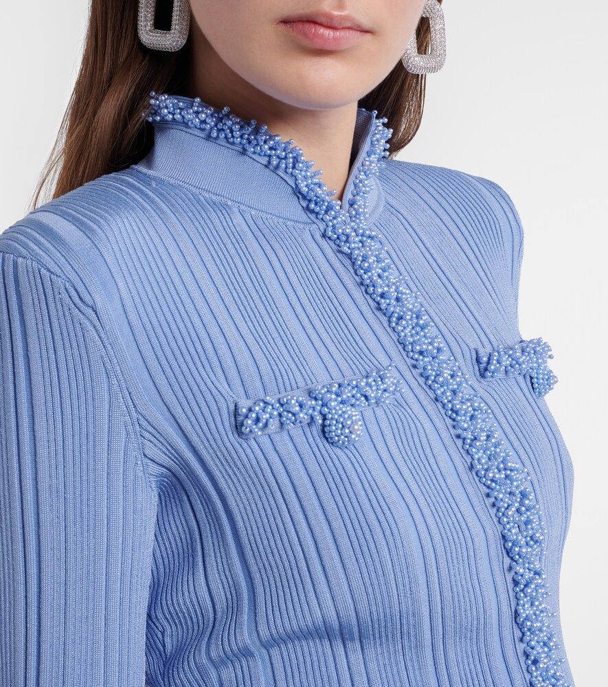 Cardigan in maglia a coste con perline - Self-Portrait - Modalova