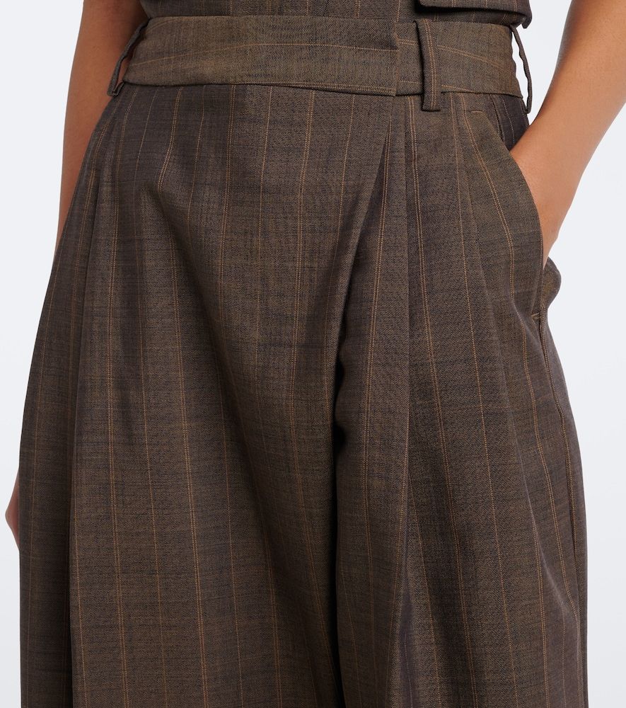 Pantalones anchos de lana a rayas plisados - Ganni - Modalova