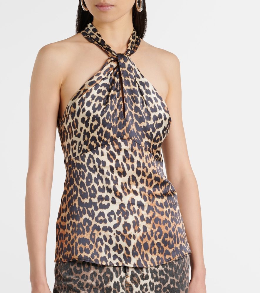 Top in raso con stampa leopardata - Ganni - Modalova