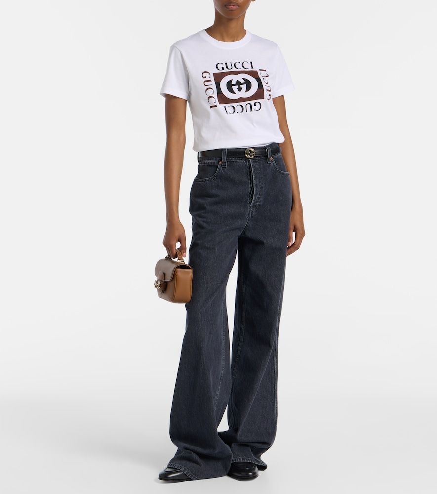 T-shirt in cotone con stampa Interlocking G - Gucci - Modalova