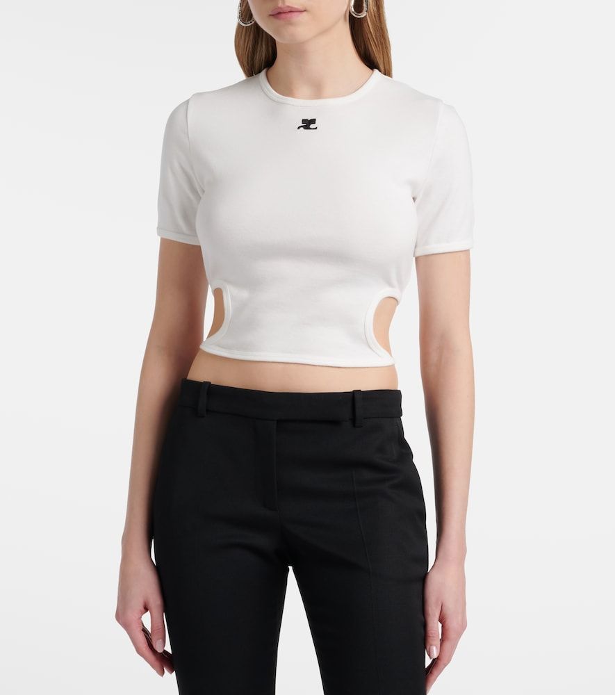 Courrèges Crop top de algodón con abertura y logo - Courreges - Modalova