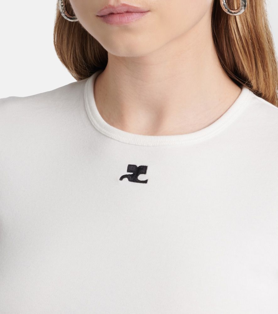 Courrèges Crop top de algodón con abertura y logo - Courreges - Modalova