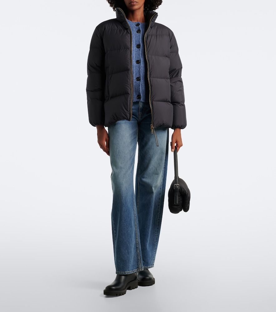 Moncler Leather-trimmed down jacket - Moncler - Modalova