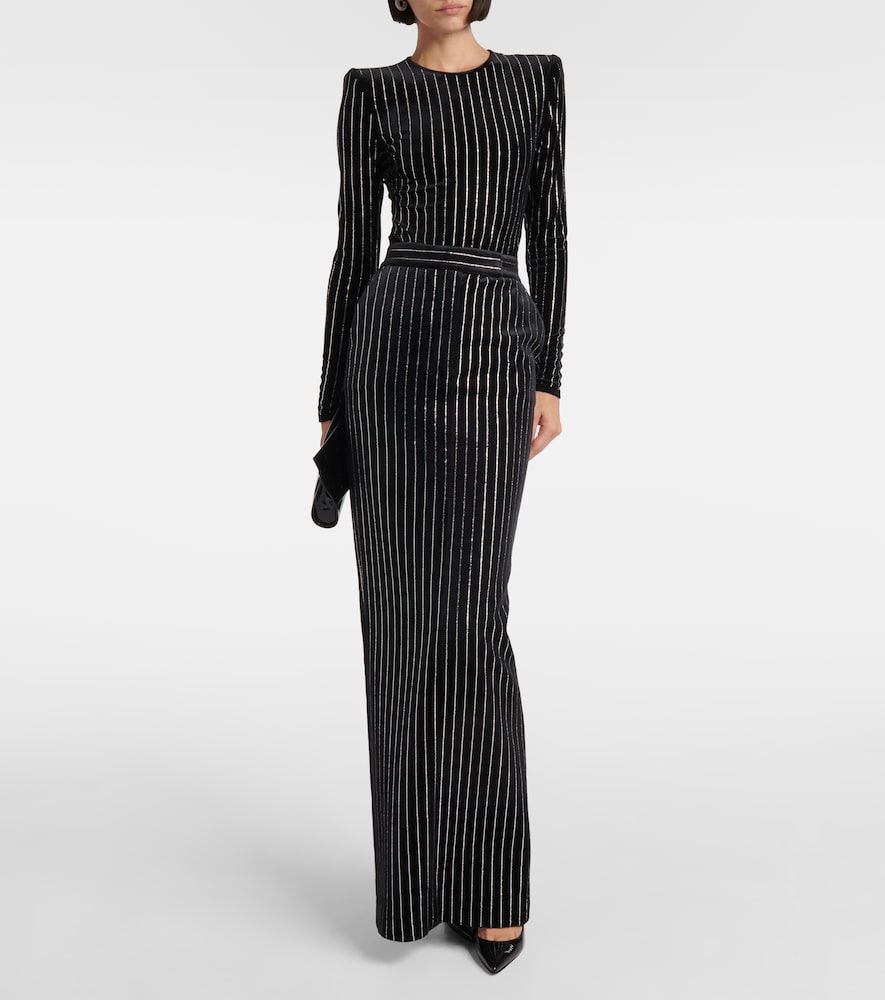 Column embellished pinstripe velvet maxi skirt - Alex Perry - Modalova
