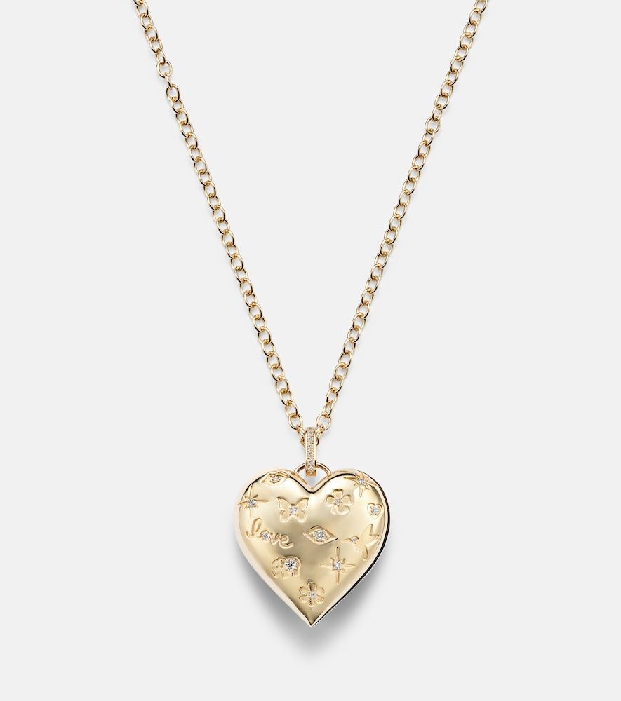Colgante Puffy Icon Heart de oro de 14 ct con diamantes - Sydney Evan - Modalova