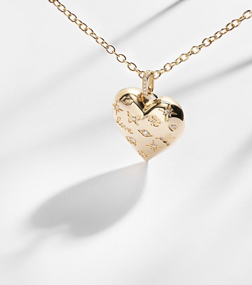 Colgante Puffy Icon Heart de oro de 14 ct con diamantes - Sydney Evan - Modalova