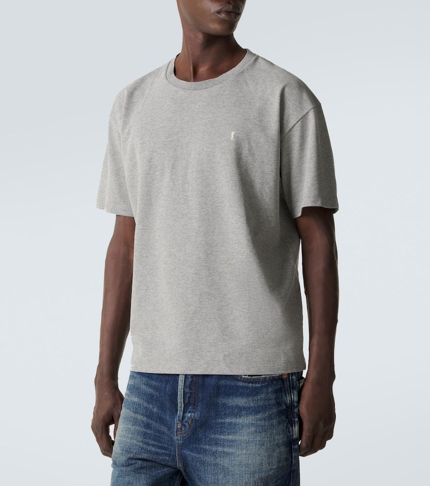 T-shirt Cassandre in piqué di misto cotone con logo - Saint Laurent - Modalova