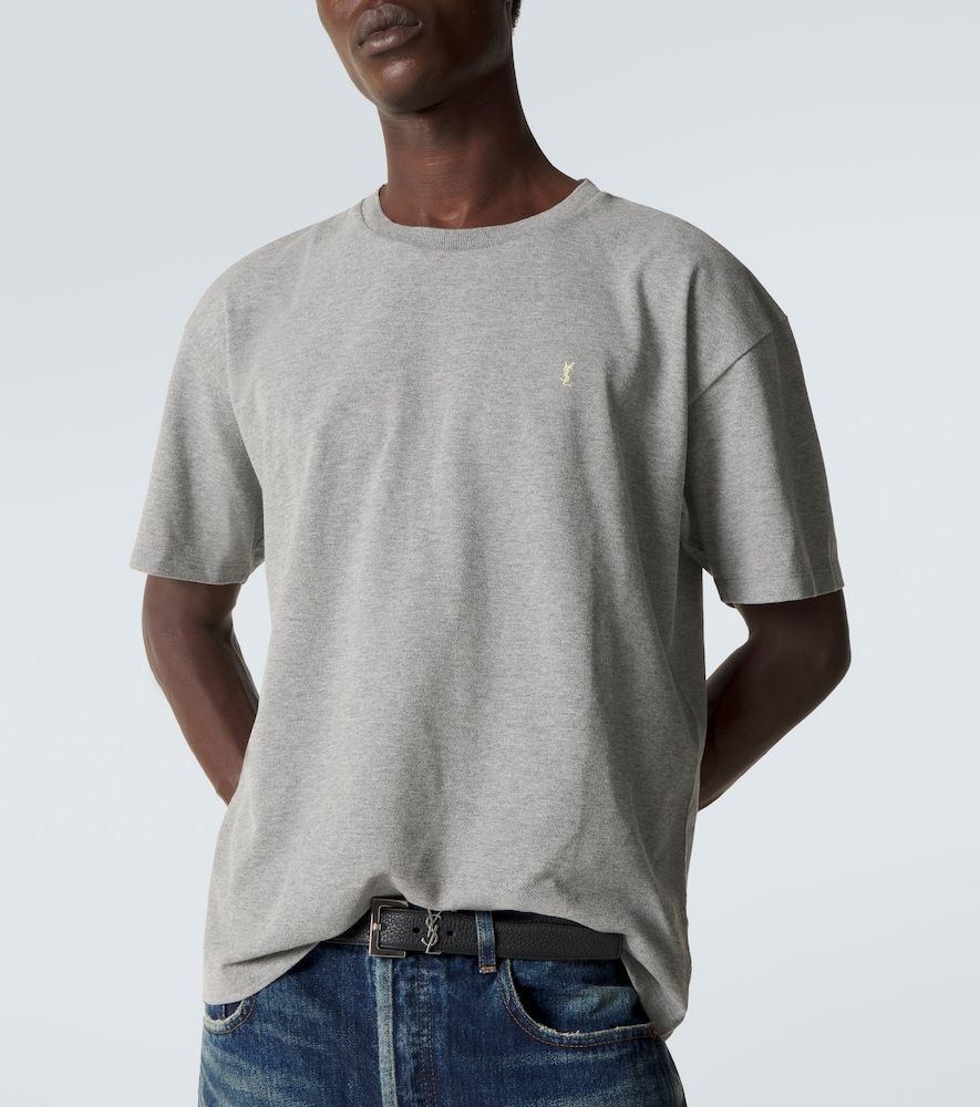 T-shirt Cassandre in piqué di misto cotone con logo - Saint Laurent - Modalova