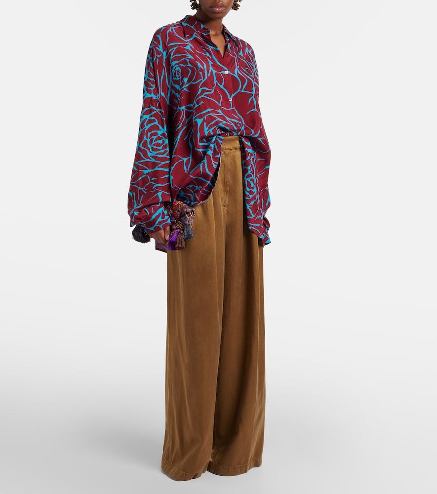 Printed oversized satin shirt - Dries Van Noten - Modalova